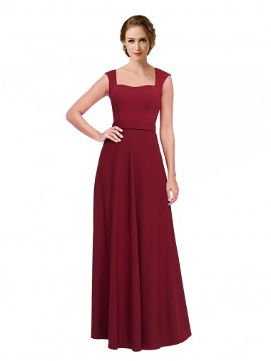 Stretch Crepe Square Neck A-Line Burgundy Prom Dress / Bridesmaid Dress Derby