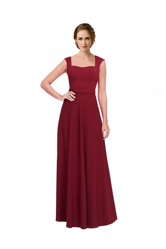 Stretch Crepe Square Neck A-Line Burgundy Prom Dress / Bridesmaid Dress Derby