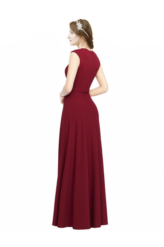 Stretch Crepe Square Neck A-Line Burgundy Prom Dress / Bridesmaid Dress Derby