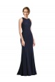 Stretch Crepe High Neck Keyhole Back Sheath Dark Navy Black Tie Prom Dress / Bridesmaid Dress Derby
