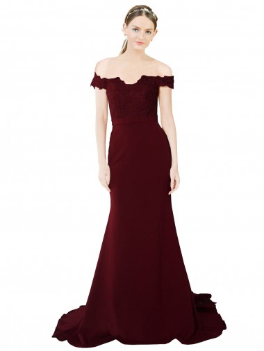 Stretch Crepe & Lace Sweetheart V-Back Mermaid Burgundy Gold Formal Evening Gown / Prom Dress / Bridesmaid Dress Derby