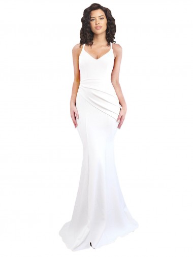 Stretch Crepe High Neck Low Back Mermaid White Black Tie Evening Gown / Prom Dress / Bridesmaid Dress Derby