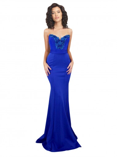 Stretch Crepe High Neck Low Back Mermaid Royal Blue Formal Evening Gown / Prom Dress / Bridesmaid Dress Derby