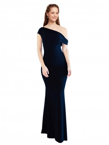 Stretch Crepe One Shoulder Mermaid Dark Navy Formal Evening Gown / Prom Dress / Bridesmaid Dress Derby
