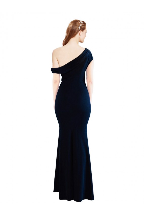 Stretch Crepe One Shoulder Mermaid Dark Navy Formal Evening Gown / Prom Dress / Bridesmaid Dress Derby