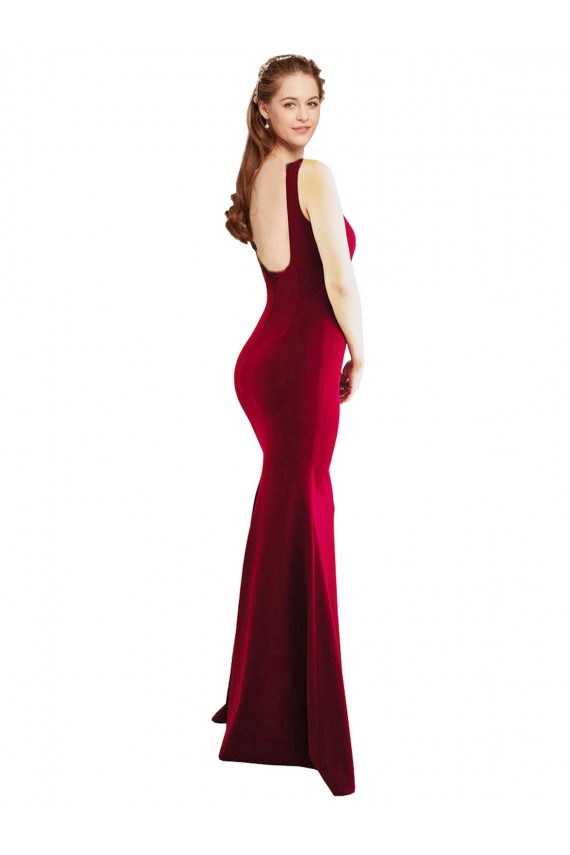 Stretch Crepe Square Neck Mermaid Burgundy Formal Evening Gown / Prom Dress / Bridesmaid Dress Derby