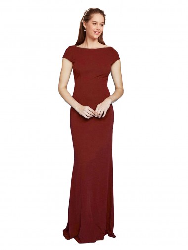 Stretch Crepe Round Neck Keyhole Back Mermaid Burgundy Formal Evening Gown / Prom Dress / Bridesmaid Dress Derby