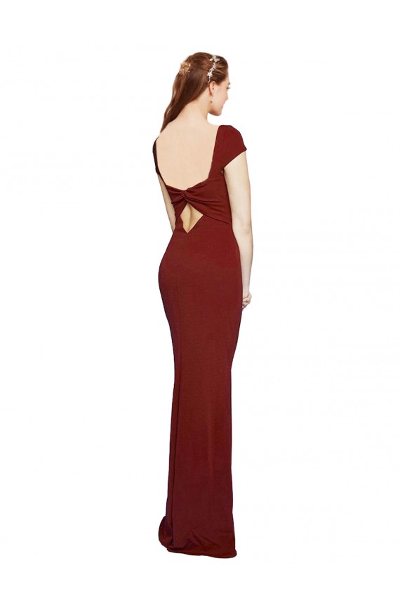 Stretch Crepe Round Neck Keyhole Back Mermaid Burgundy Formal Evening Gown / Prom Dress / Bridesmaid Dress Derby