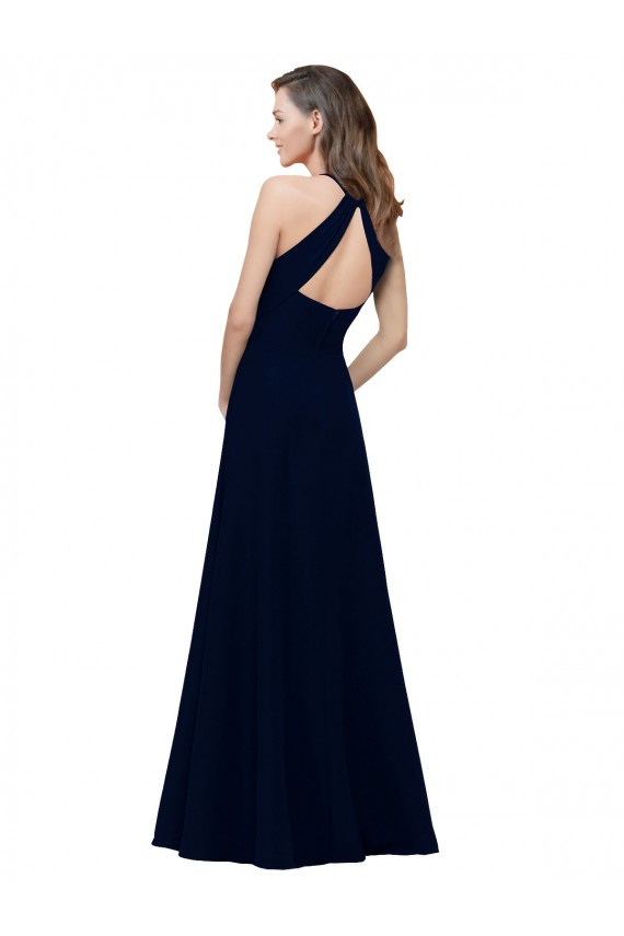 Stretch Crepe High Neck Keyhole Back A-Line Dusty Pink Prom Dress / Bridesmaid Dress Derby
