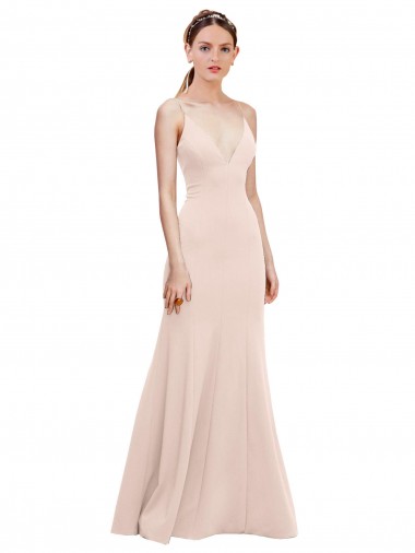 Stretch Crepe V-Neck V-Back A-Line Pink Formal Dress / Bridesmaid Dress Derby