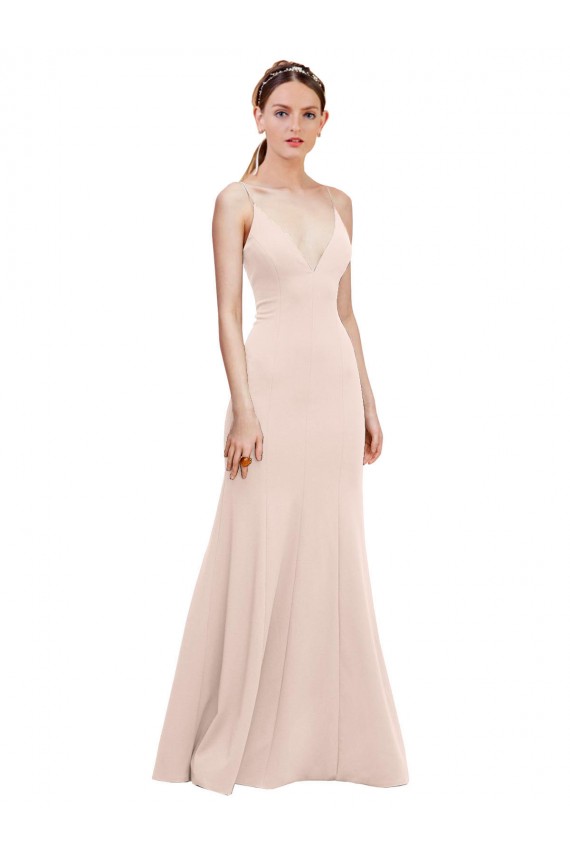 Stretch Crepe V-Neck V-Back A-Line Pink Formal Dress / Bridesmaid Dress Derby