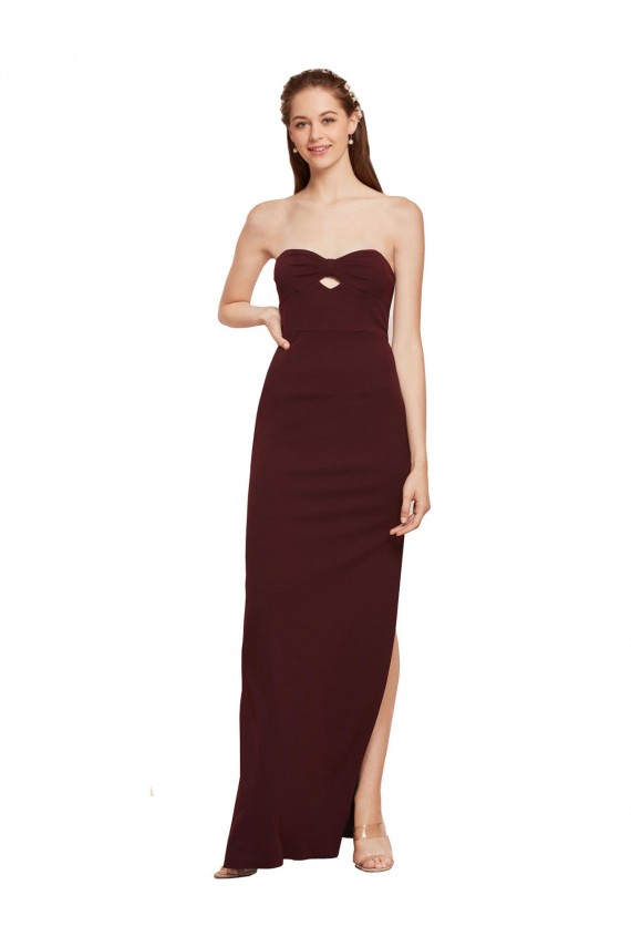 Stretch Crepe Strapless Sheath Burgundy Gold Formal Evening Gown / Prom Dress / Bridesmaid Dress Derby