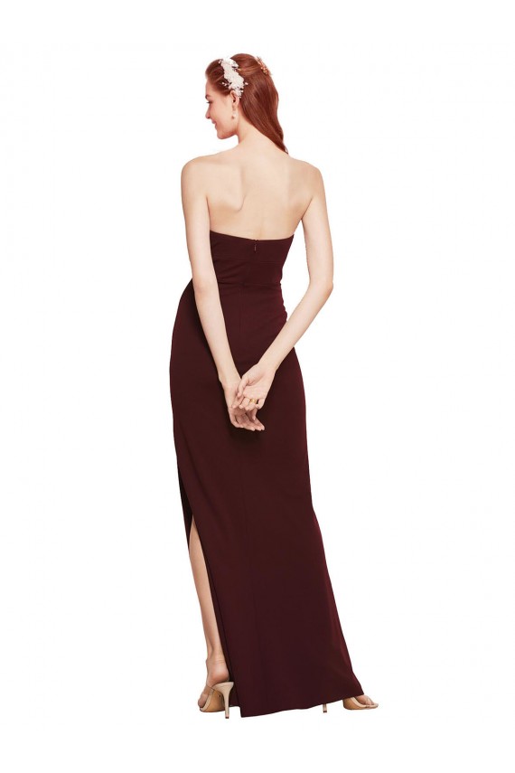 Stretch Crepe Strapless Sheath Burgundy Gold Formal Evening Gown / Prom Dress / Bridesmaid Dress Derby