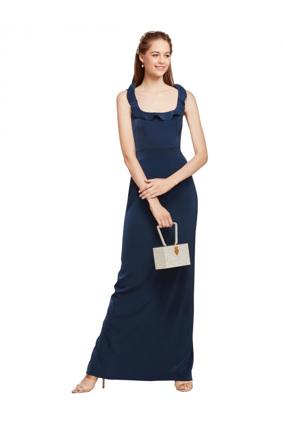 Stretch Crepe Scoop Neck Low Back Sheath Dark Navy Formal Evening Gown / Prom Dress / Bridesmaid Dress Derby