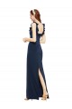 Stretch Crepe Scoop Neck Low Back Sheath Dark Navy Formal Evening Gown / Prom Dress / Bridesmaid Dress Derby