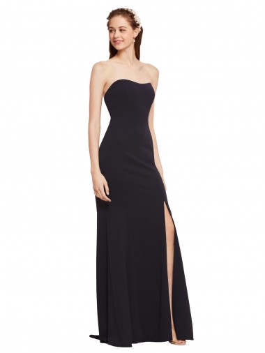 Stretch Crepe Strapless Low Back A-Line Dark Navy Formal Evening Gown / Prom Dress / Bridesmaid Dress Derby
