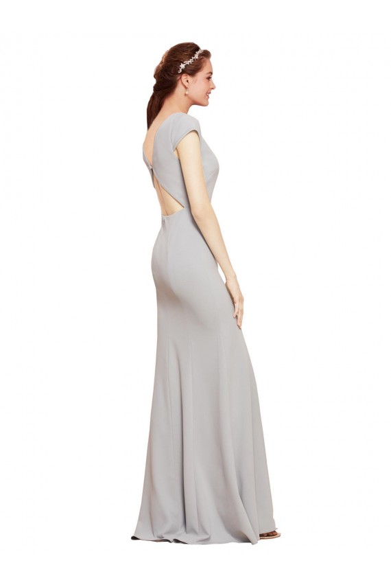 Stretch Crepe Boat Neck Open Back A-Line Dark Navy Formal Evening Gown / Prom Dress / Bridesmaid Dress Derby