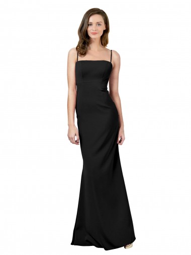 Stretch Crepe Square Neck Long Sheath Black Formal Evening Gown / Prom Dress / Bridesmaid Dress Derby