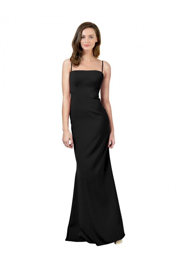 Stretch Crepe Square Neck Long Sheath Black Formal Evening Gown / Prom Dress / Bridesmaid Dress Derby