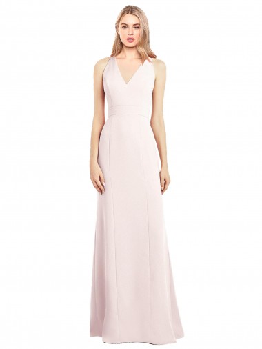 Stretch Crepe V-Neck Keyhole Back Trumpet Pink Semi Formal Evening Dress / Prom Dress / Bridesmaid Dress Derby