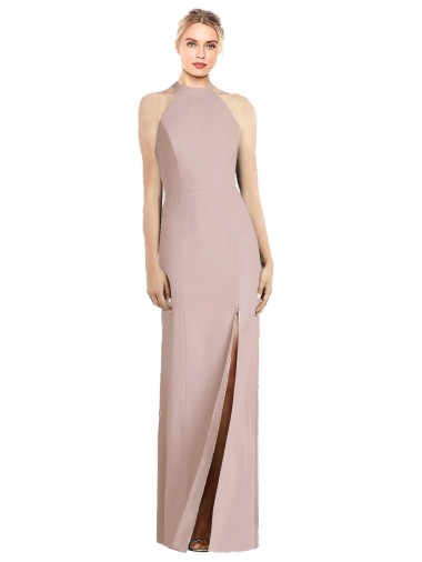 Stretch Crepe Halter Neck Open Back Trumpet Dusty Pink Semi Formal Evening Dress / Bridesmaid Dress Derby