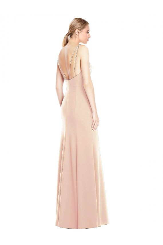 Stretch Crepe Bateau Neck Open Back Trumpet Nude Semi Formal Evening Dress / Prom Dress / Bridesmaid Dress Derby