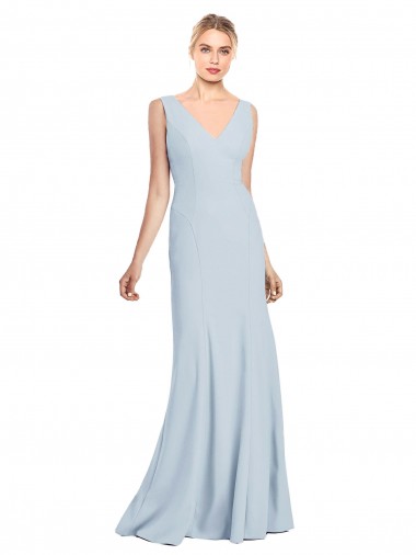 Stretch Crepe V-Neck Low Back Trumpet Light Sky Blue Bridesmaid Dress / Formal Dress Derby