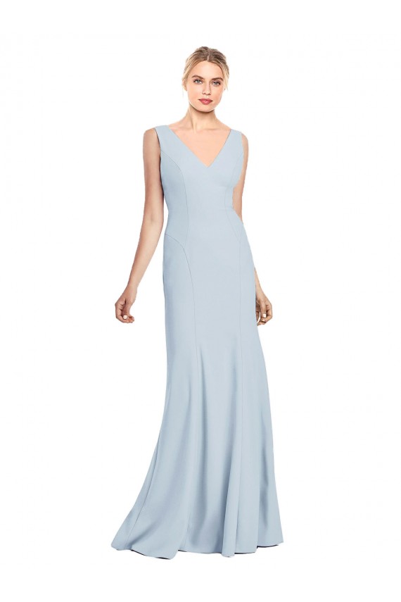 Stretch Crepe V-Neck Low Back Trumpet Light Sky Blue Bridesmaid Dress / Formal Dress Derby