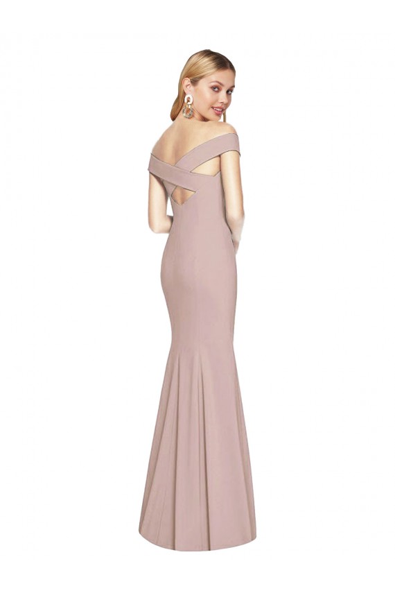 Stretch Crepe Off the Shoulder Open Back Trumpet Dusty Pink Semi Formal Evening Dress / Prom Dress / Bridesmaid Dress Derby