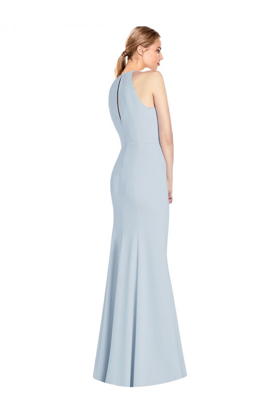 Stretch Crepe Halter Neck Keyhole Back Trumpet Light Sky Blue Semi Formal Evening Dress / Prom Dress / Bridesmaid Dress Derby