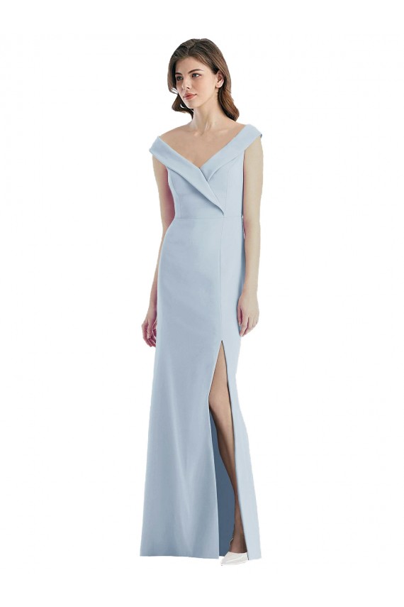 Stretch Crepe V-Neck A-Line Light Sky Blue Black Tie Evening Gown / Bridesmaid Dress Derby