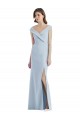 Stretch Crepe V-Neck A-Line Light Sky Blue Black Tie Evening Gown / Bridesmaid Dress Derby