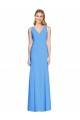 Stretch Crepe V-Neck Keyhole Back Trumpet Peacock Blue Semi Formal Evening Dress / Prom Dress / Bridesmaid Dress Derby