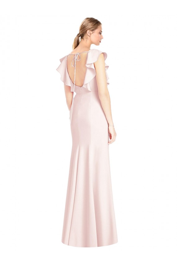 Stretch Crepe Bateau Neck Open Back Trumpet Pink Formal Dress / Bridesmaid Dress Derby
