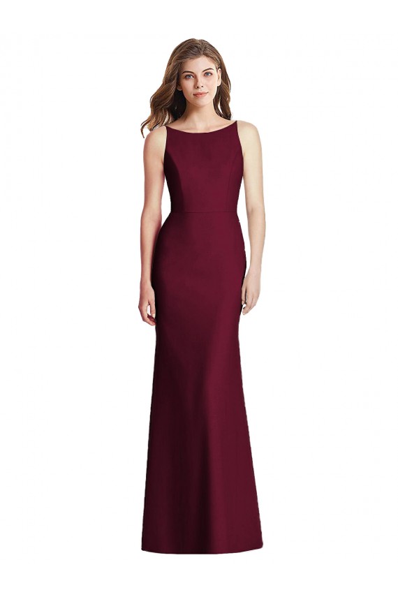 Stretch Crepe Bateau Neck Open Back Trumpet Burgundy Gold Semi Formal Evening Dress / Bridesmaid Dress Derby
