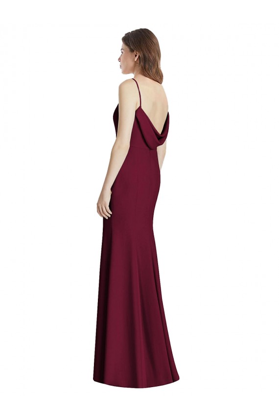 Stretch Crepe Bateau Neck Open Back Trumpet Burgundy Gold Semi Formal Evening Dress / Bridesmaid Dress Derby