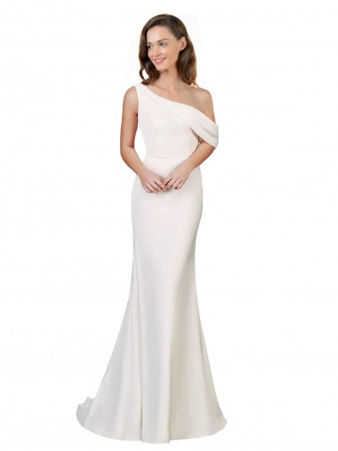 Stretch Crepe One Shoulder Sheath Ivory Formal Evening Gown / Prom Dress / Bridesmaid Dress Derby