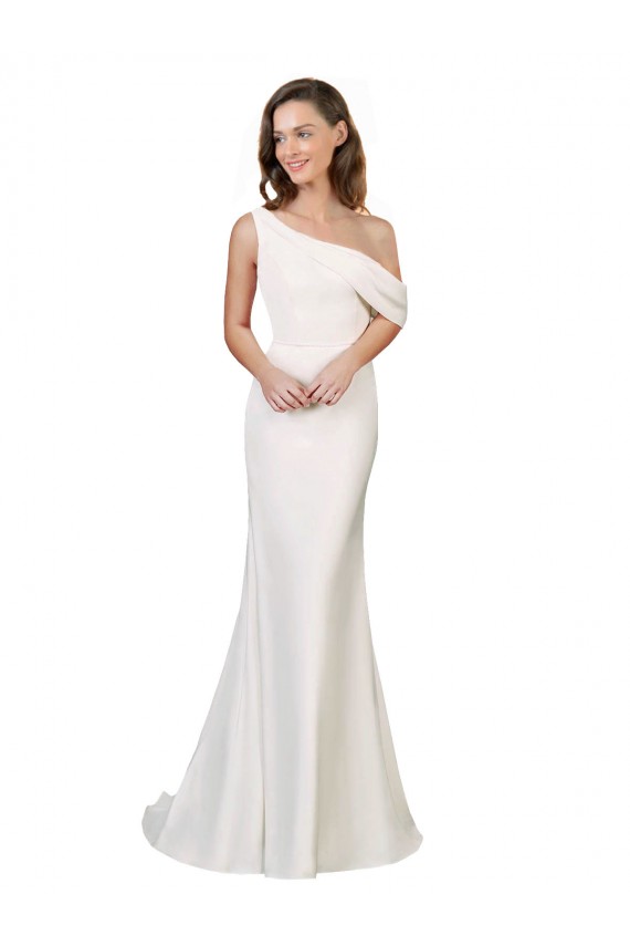 Stretch Crepe One Shoulder Sheath Ivory Formal Evening Gown / Prom Dress / Bridesmaid Dress Derby