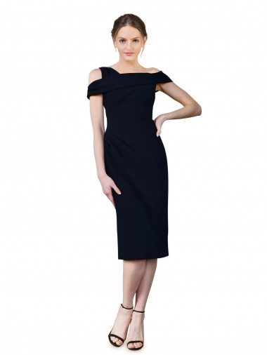 Stretch Crepe Off the Shoulder Cocktail Length Mermaid Dark Navy Formal Evening Gown / Prom Dress / Bridesmaid Dress Derby