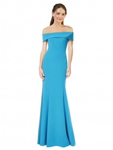 Stretch Crepe Off the Shoulder Sheath Peacock Blue Formal Dress / Bridesmaid Dress Derby
