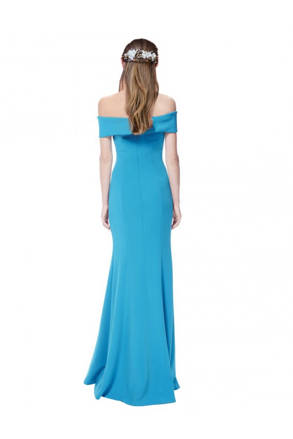 Stretch Crepe Off the Shoulder Sheath Peacock Blue Formal Dress / Bridesmaid Dress Derby