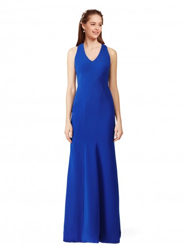 Stretch Crepe V-Neck Mermaid Royal Blue Formal Evening Gown / Prom Dress / Bridesmaid Dress Derby