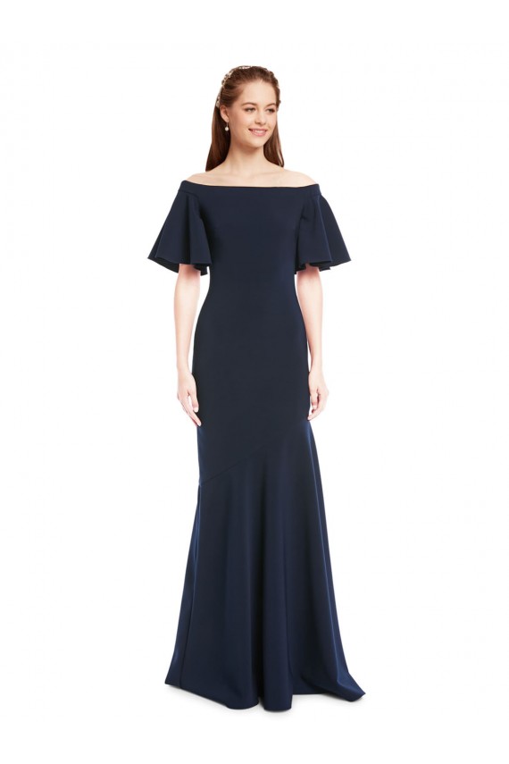 Stretch Crepe Off the Shoulder Mermaid Dark Navy Bridesmaid Dress / Formal Dress Derby