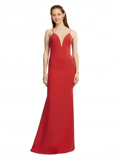 Stretch Crepe V-Neck Open Back Mermaid Red Formal Evening Gown / Prom Dress / Bridesmaid Dress Derby
