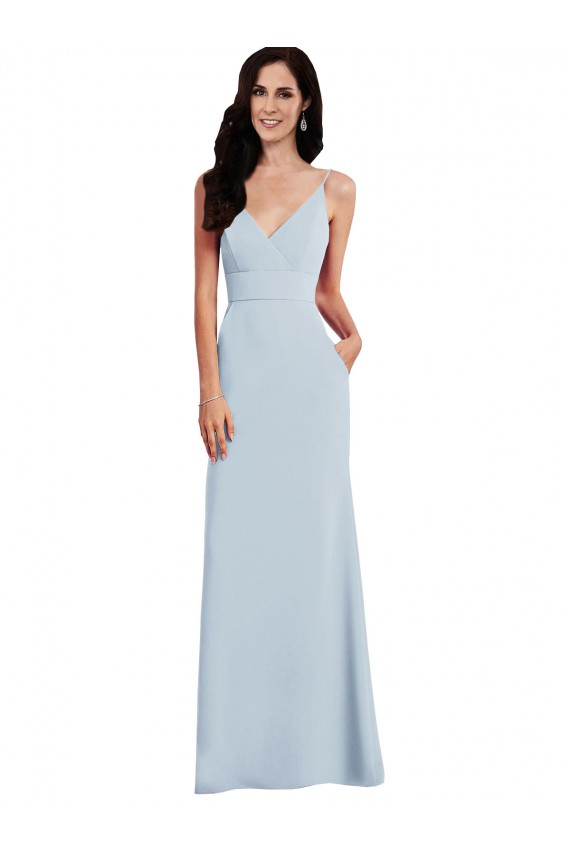 Stretch Crepe V-Neck V-Back Trumpet Light Sky Blue Formal Dress / Bridesmaid Dress Derby