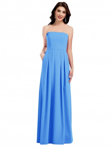 Stretch Crepe Strapless Low Back Trumpet Peacock Blue Semi Formal Evening Dress / Prom Dress / Bridesmaid Dress Derby