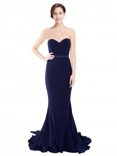 Stretch Crepe Strapless Low Back Mermaid Dark Navy Semi Formal Evening Dress / Prom Dress / Bridesmaid Dress Derby