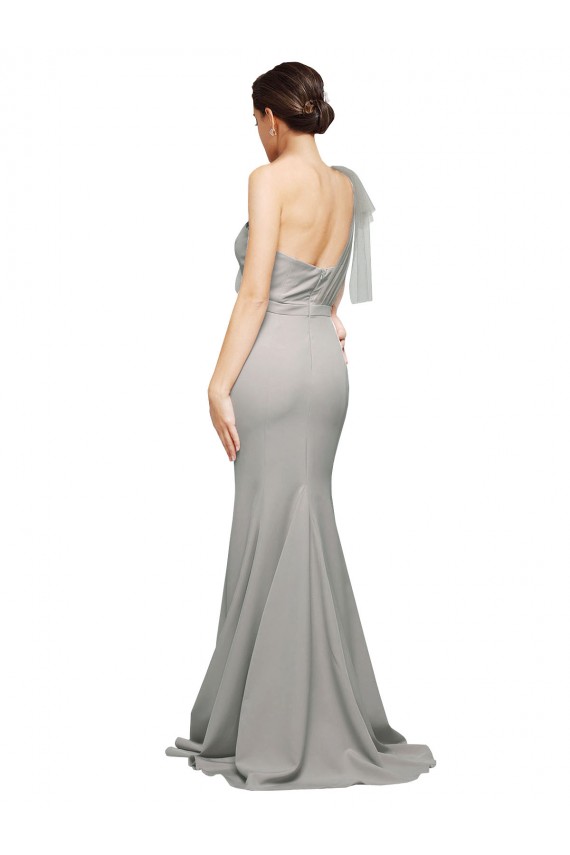 Stretch Crepe & Tulle Sweetheart Low Back Mermaid Oyster Silver Formal Evening Gown / Prom Dress / Bridesmaid Dress Derby