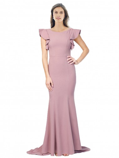 Stretch Crepe Round Neck V-Back Mermaid Dusty Pink Formal Evening Gown / Prom Dress / Bridesmaid Dress Derby