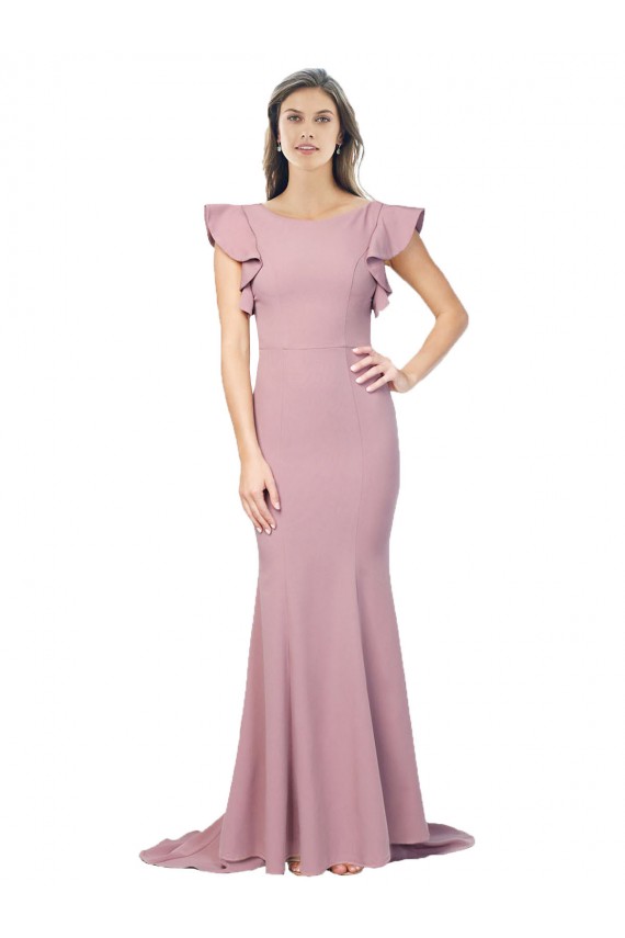 Stretch Crepe Round Neck V-Back Mermaid Dusty Pink Formal Evening Gown / Prom Dress / Bridesmaid Dress Derby